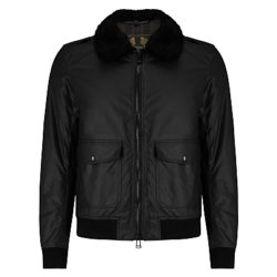 Belstaff Mortimer Waxed Water-Repellent Shearling Blouson Jacket, Black